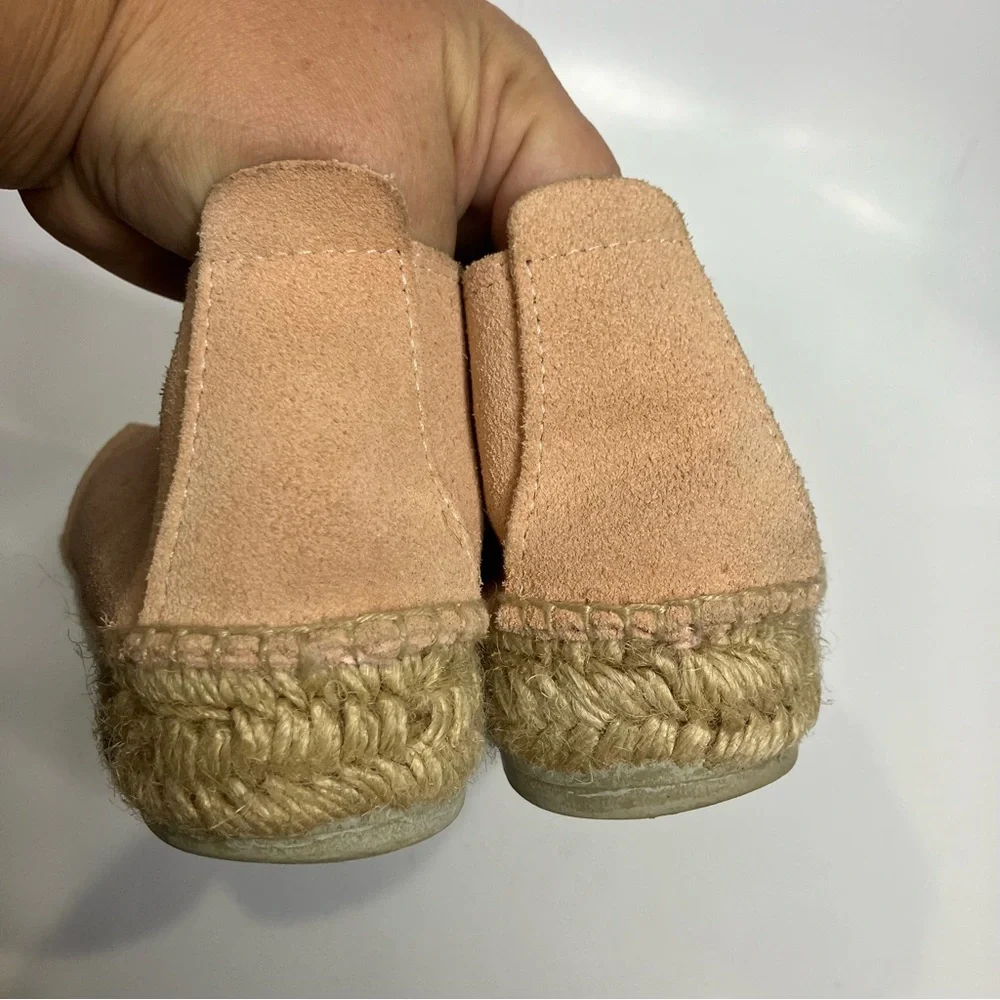 Manebi Hamptons platform espadrille slip on shoes suede womens size 38 peach tan